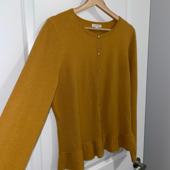 garnet hill mustard yellow cashmere cardigan (size L) - Picture 2 of 4